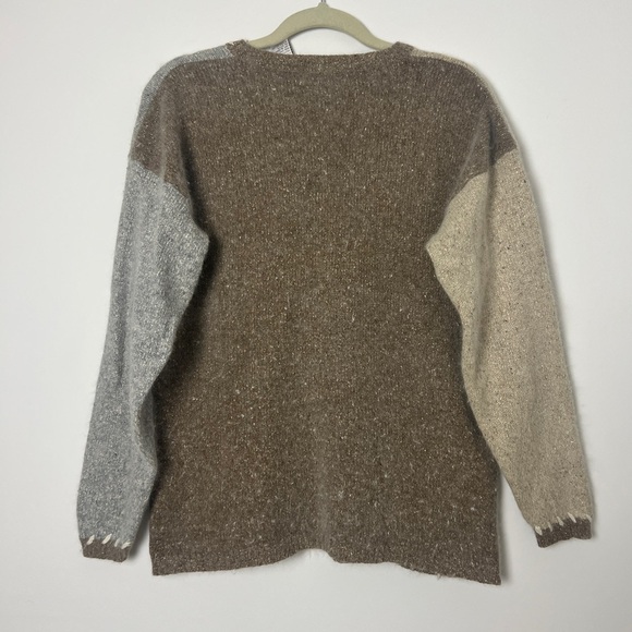 Vintage De Rotchild Beige Gray Angora Silk Embroidered Colorblock Y2K Sweater - Picture 3 of 9